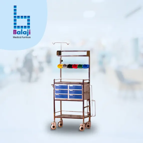 Stainless Steel ICU Crash Cart Trolley (SBE-1074)